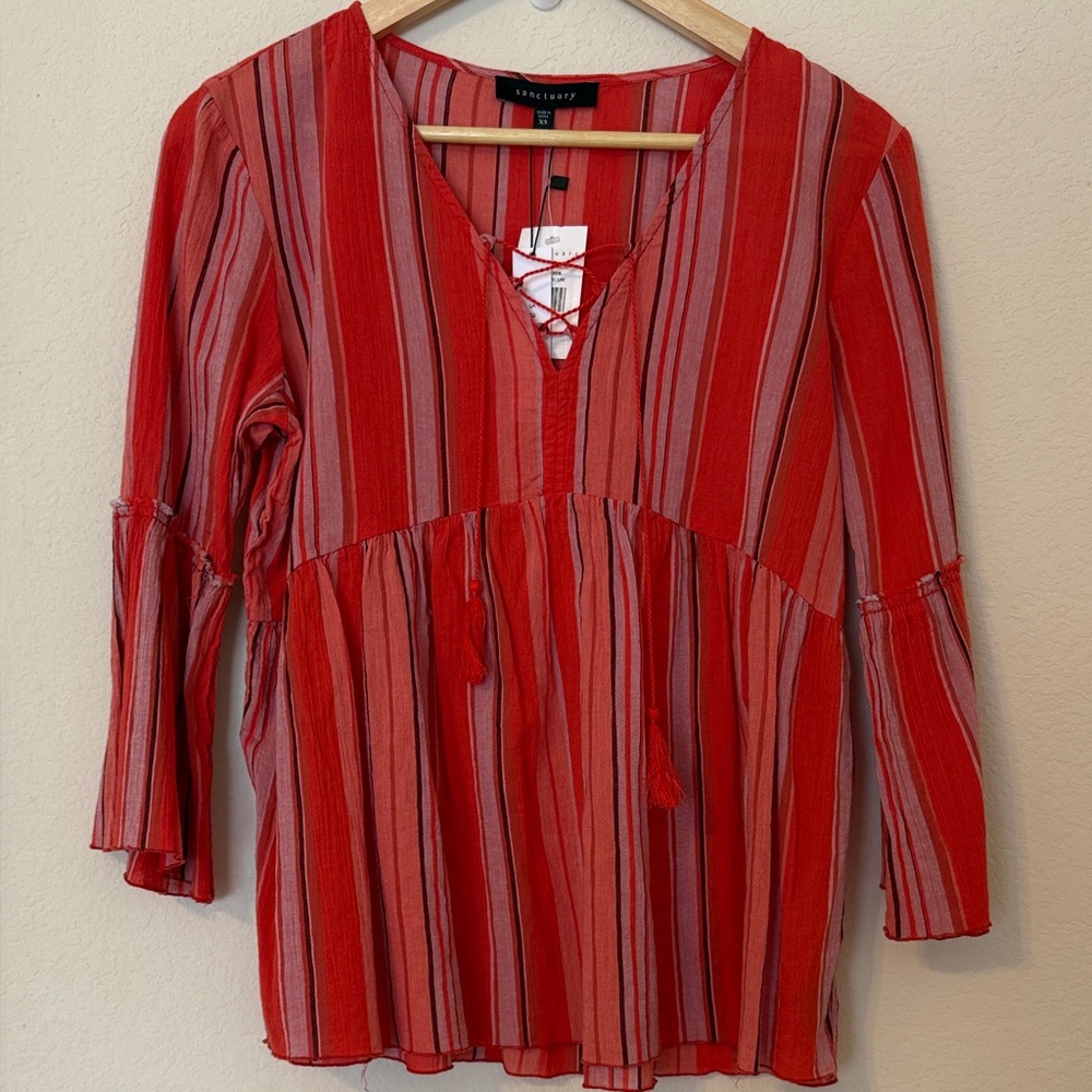 Sanctuary Red Striped Lace-Up Tunic